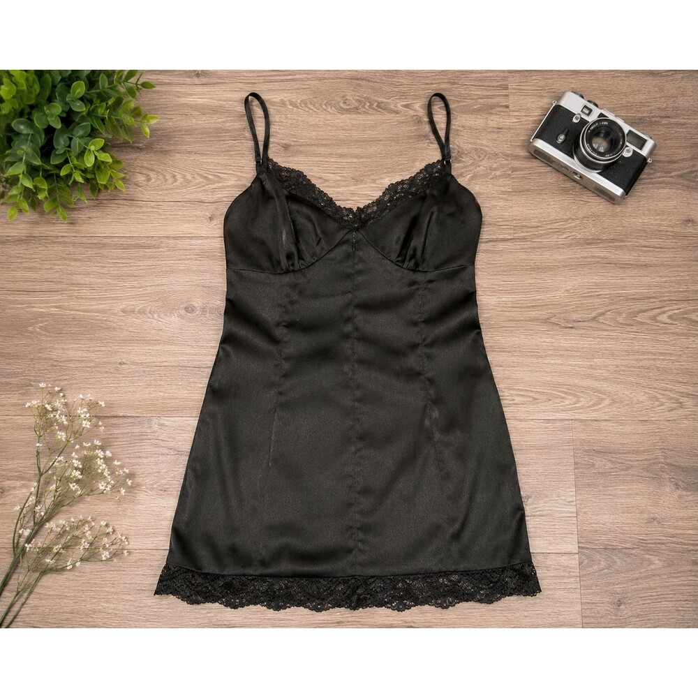 Princess Polly Black Lace Trim Mini Slip Dress US 4 Adjustable Straps